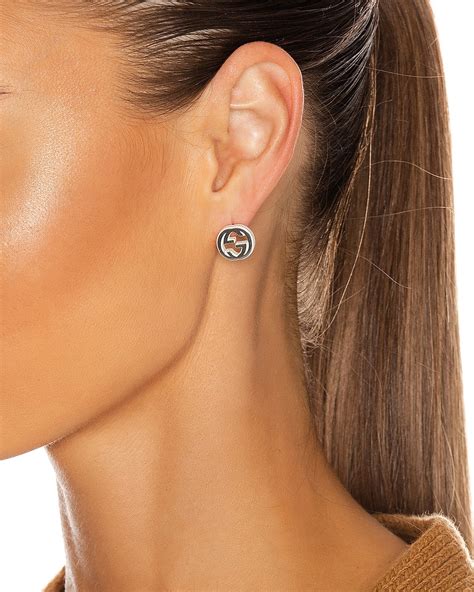 gucci silver interlocking g black stud earrings|gucci silver butterfly earrings.